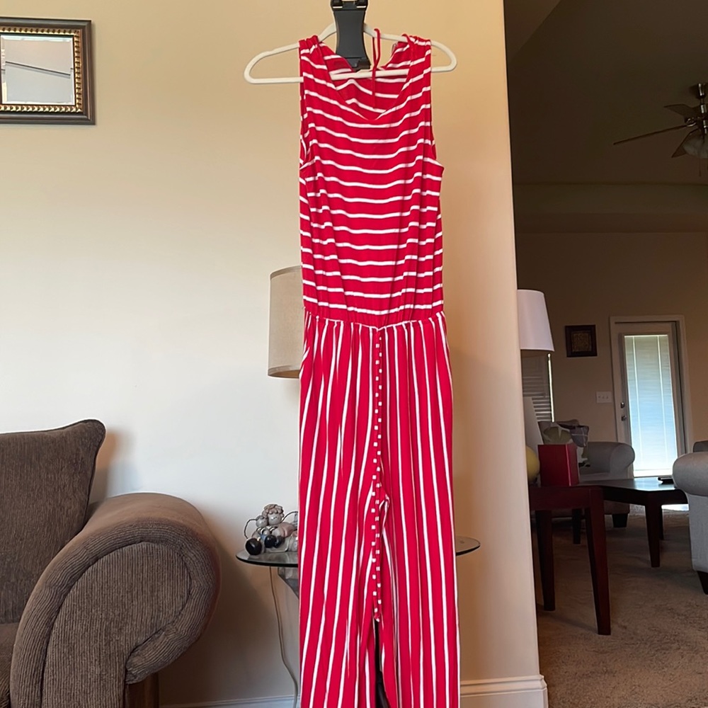 Red & White Stretch Jumpsuit